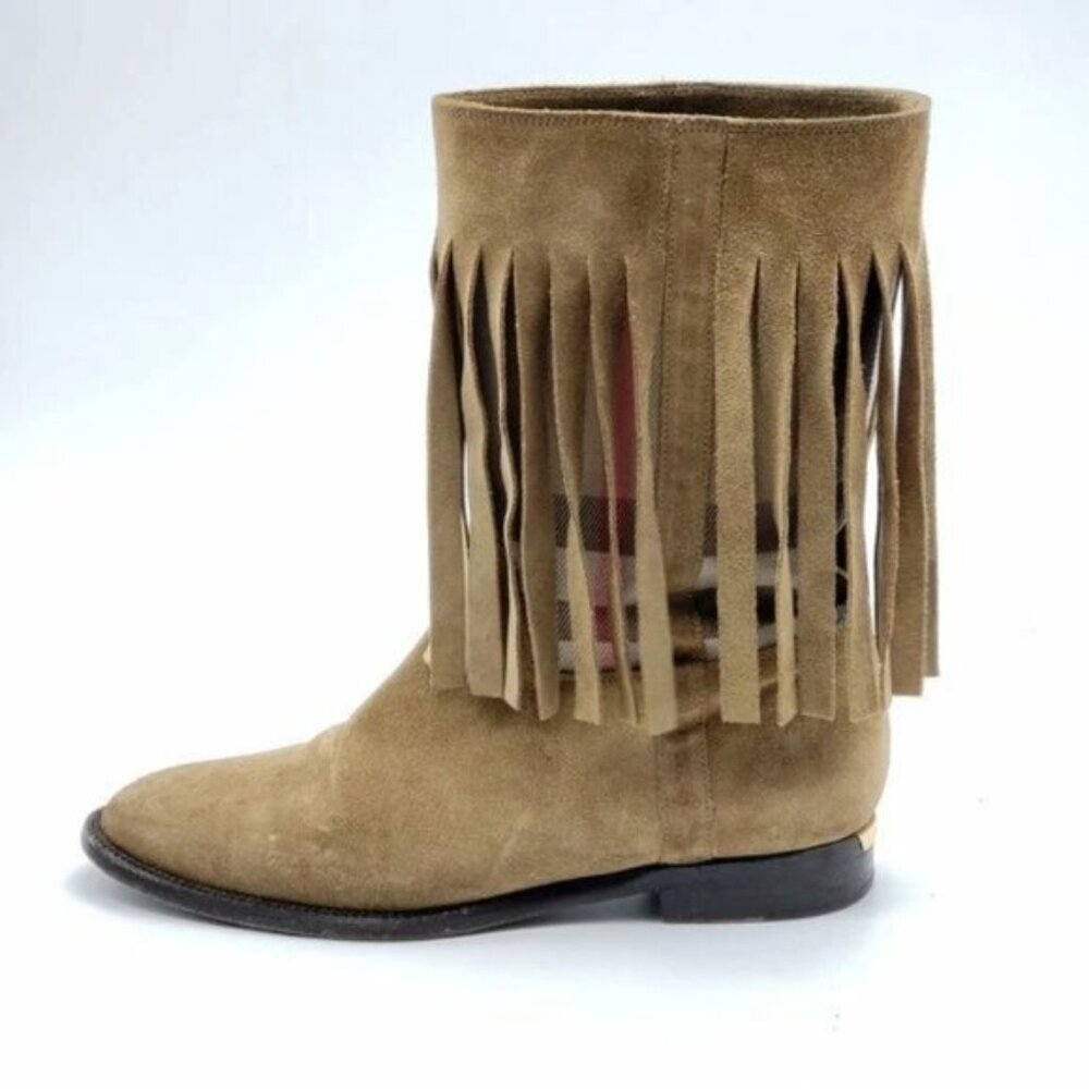 Burberry Light Brown Suede Norland Fringed Boots 260-082925 - Picture 6 of 12